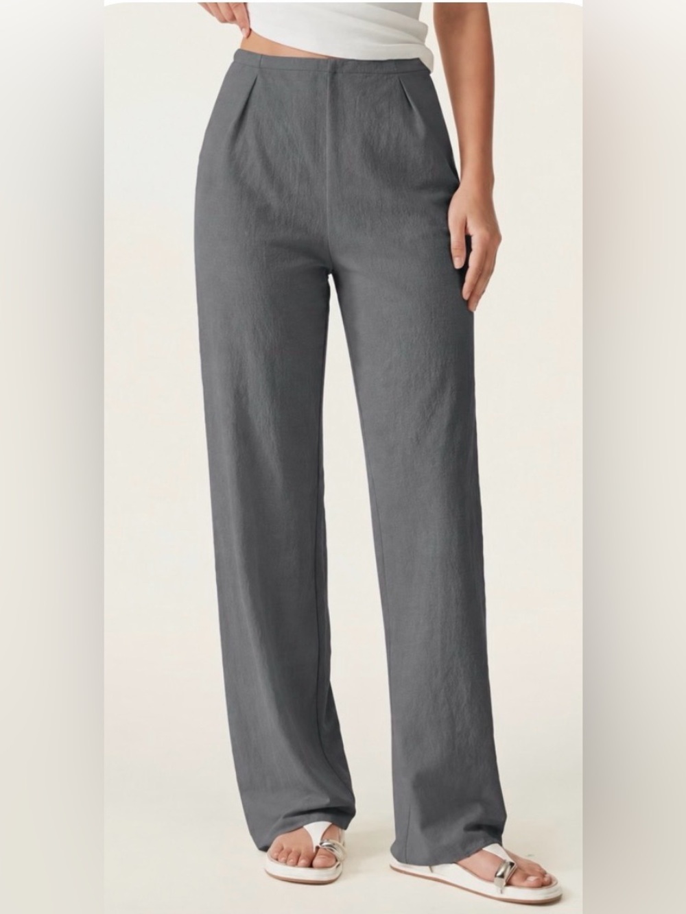OGL Linen Cotton Wrinkle Resistant Mid Rise Straight Leg Pants Redwood Gray XL